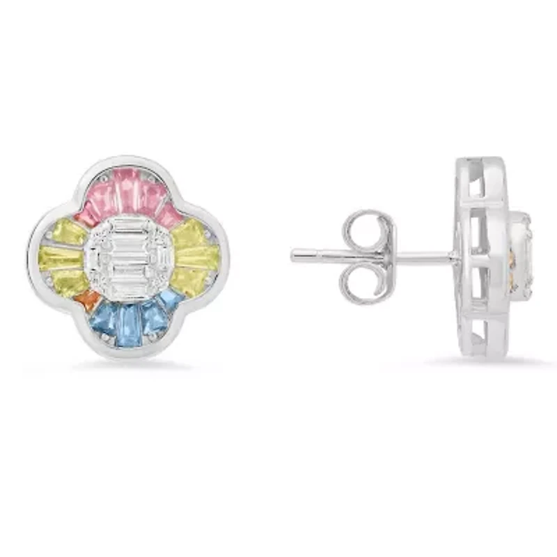 Sterling Silver Pastel Multi Color Clover Earrings