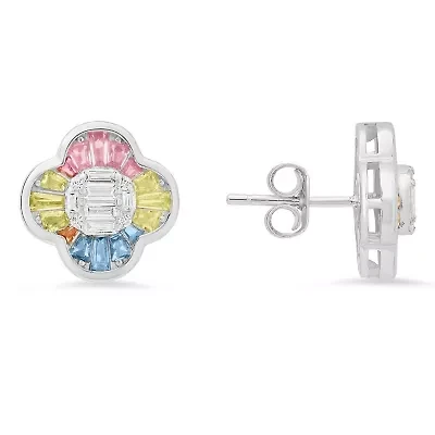 Sterling Silver Pastel Multi Color Clover Earrings