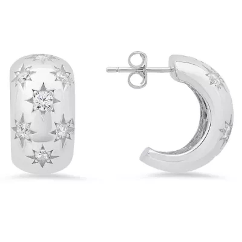 Sterling Silver Chunky Celestial CZ Statement Hoop Earrings
