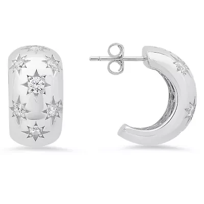 Sterling Silver Chunky Celestial CZ Statement Hoop Earrings