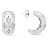Sterling Silver Chunky Celestial CZ Statement Hoop Earrings