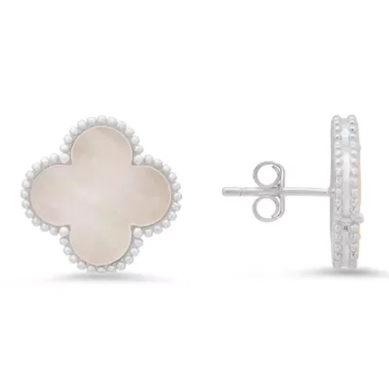 Sterling Silver Mother of Pearl Clover Stud Earrings