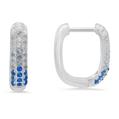 Sterling Silver Blue Ombre U Shaped Hoop Earrings