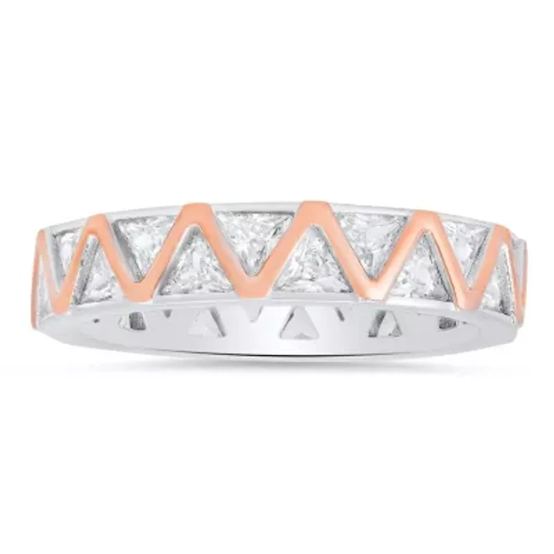 Sterling Silver Two-Tone Trillion-cut CZ Eternity Band Ring