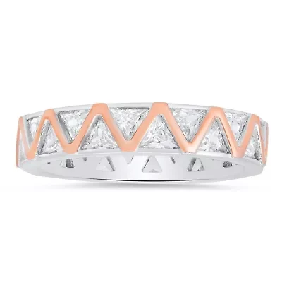 Sterling Silver Two-Tone Trillion-cut CZ Eternity Band Ring