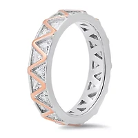 Sterling Silver Two-Tone Trillion-cut CZ Eternity Band Ring