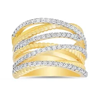 Sterling Silver Twisted Rope CZ Highway Statement Ring