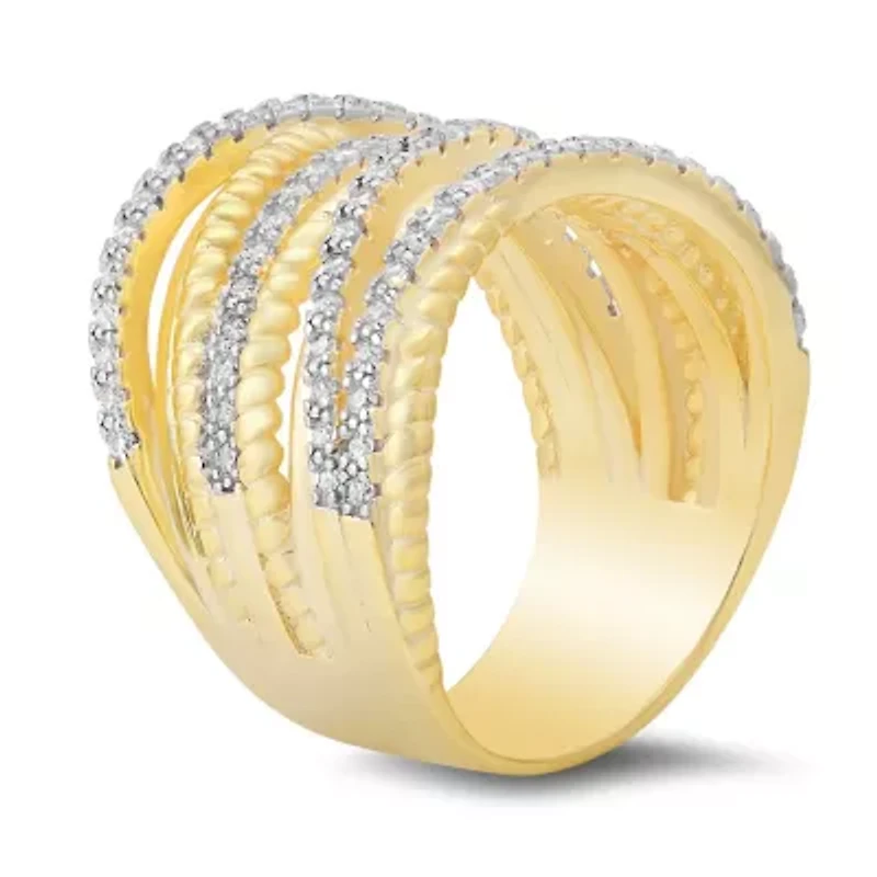 Sterling Silver Twisted Rope CZ Highway Statement Ring