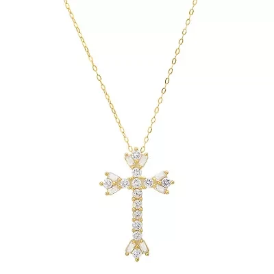 Sterling Silver Vintage Floral CZ Cross Pendant