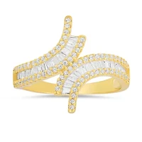 Sterling Silver Baguette-cut CZ Bypass Statement Ring