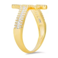 Sterling Silver Baguette-cut CZ Bypass Statement Ring