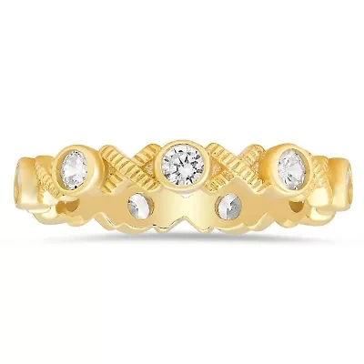 Sterling Silver Diamond-cut Bezel-set CZ XO Eternity Band Ring