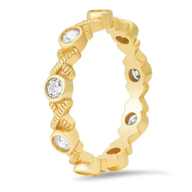 Sterling Silver Diamond-cut Bezel-set CZ XO Eternity Band Ring