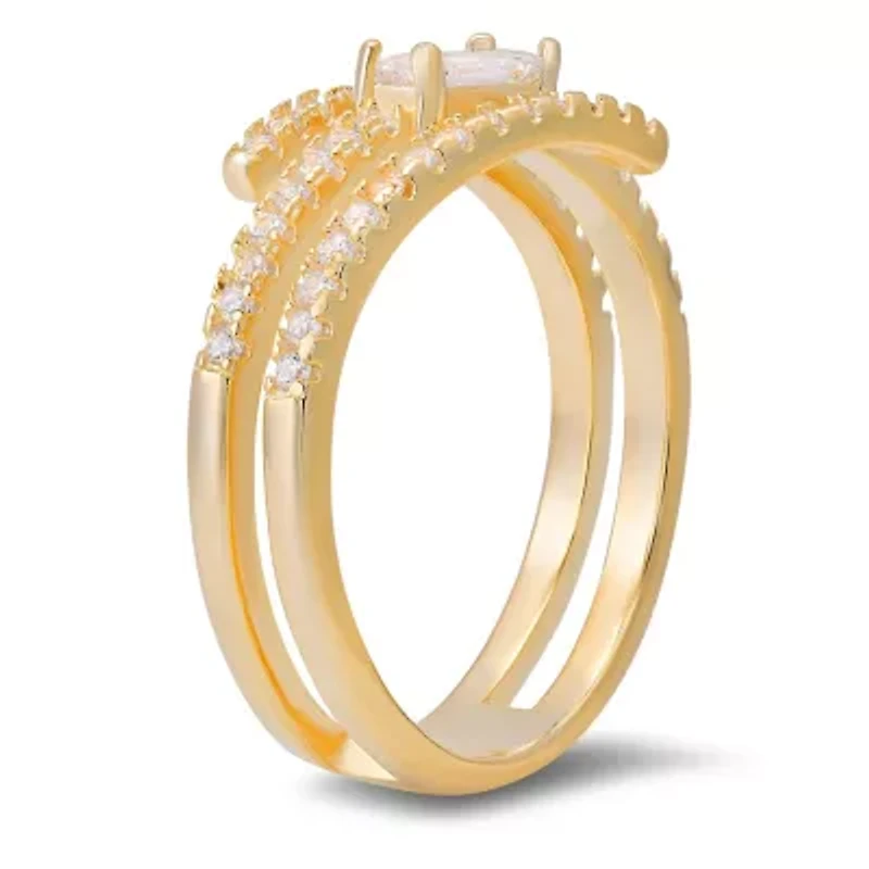 Sterling Silver Baguette-cut CZ Crossover Ring