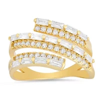 Sterling Silver CZ Baguette-cut Sprial Crossover Ring