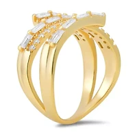 Sterling Silver CZ Baguette-cut Sprial Crossover Ring