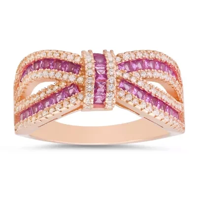 Sterling Silver Pink Sapphire CZ Love Knot Ring