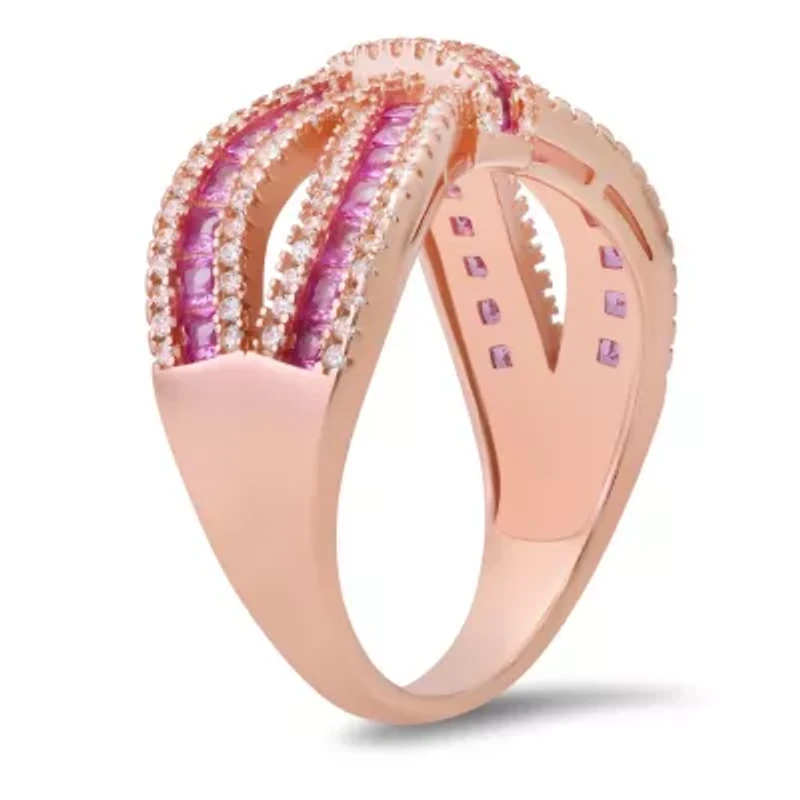 Sterling Silver Pink Sapphire CZ Love Knot Ring