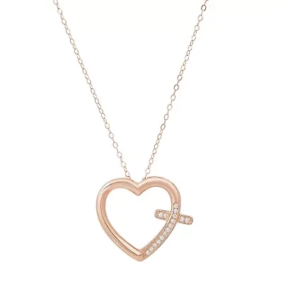 Sterling Silver CZ Heart Cross Pendant