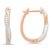 Sterling Silver Two-Tone CZ Swirl Hoop Earrings