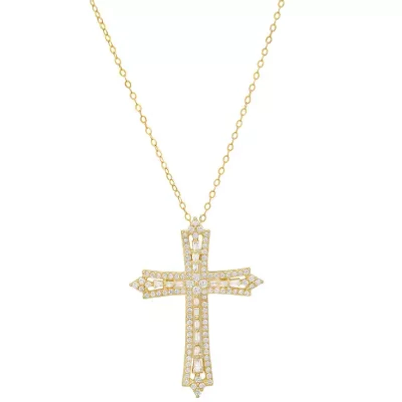 Sterling Silver Baguette-cut Art Deco CZ Cross Pendant
