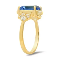 Sterling Silver Emerald-cut Deep Aqua CZ Ring