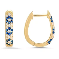 Sterling Silver Petite Sapphire CZ Floral Hoop Earrings