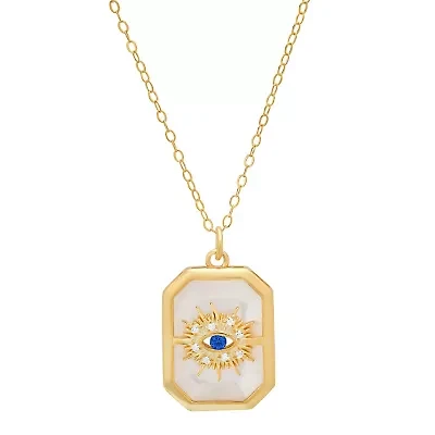 Sterling Silver Mother Of Pearl & CZ Evil Eye Medallion Pendant