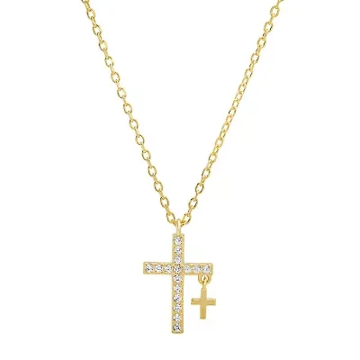 Sterling Silver CZ Double Cross Pendant