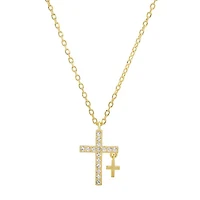 Sterling Silver CZ Double Cross Pendant