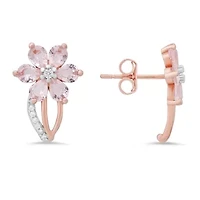 Sterling Silver Morganite CZ Flower Stud Earrings