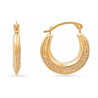 10k Yellow Gold Vintage Greek Keys 16mm Huggy Hoop Earrings
