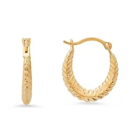 10k Yellow Gold Floral U Shaped 15mm Huggy Hoop Earrings