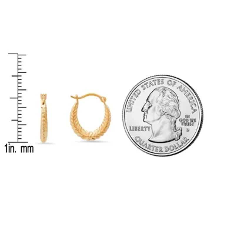 10k Yellow Gold Floral U Shaped 15mm Huggy Hoop Earrings