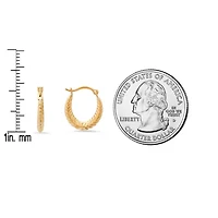 10k Yellow Gold Floral U Shaped 15mm Huggy Hoop Earrings