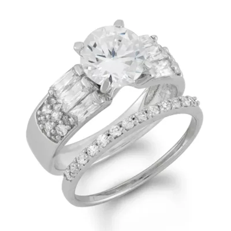 Lab Created Sterling Silver White Cz Halo Stackable Ring