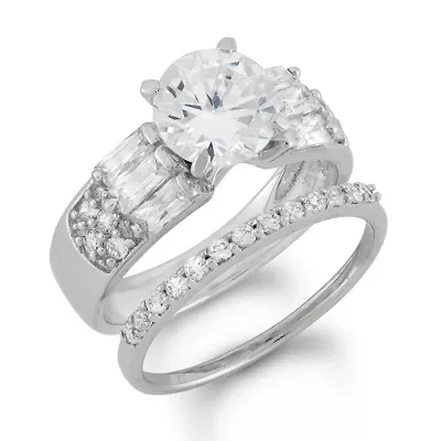 Lab Created Sterling Silver White Cz Halo Stackable Ring