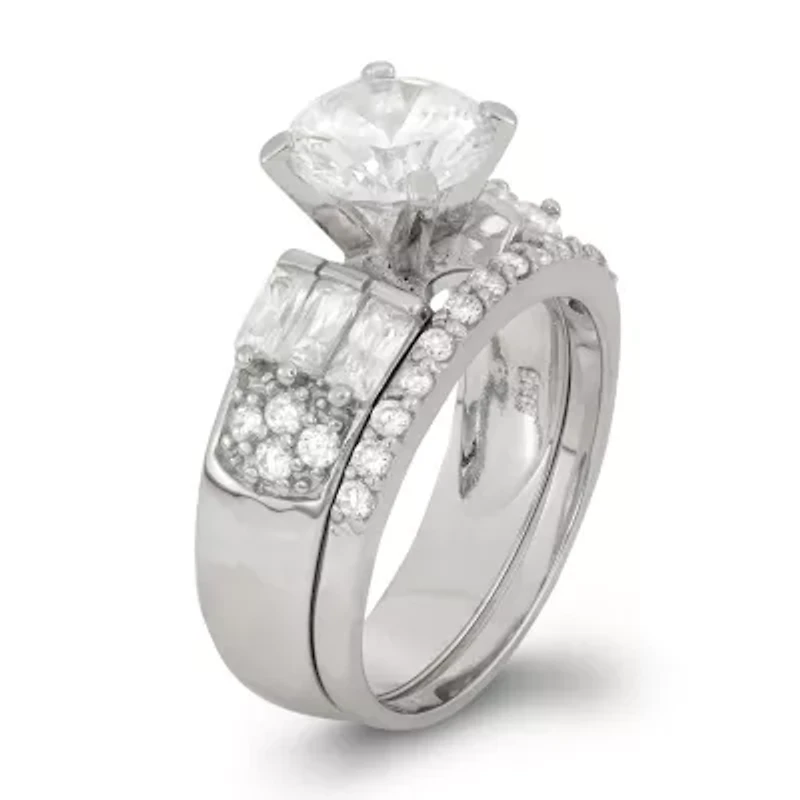 Lab Created Sterling Silver White Cz Halo Stackable Ring