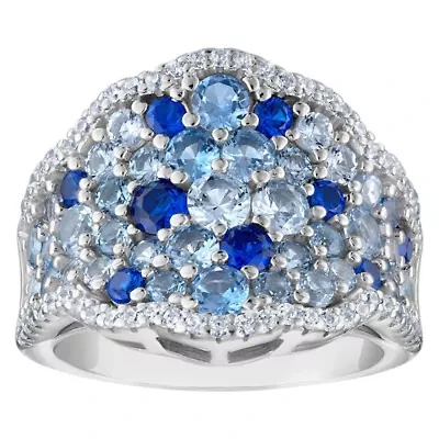 Lab Created Sterling Silver Multi Blue And White Cz Ring