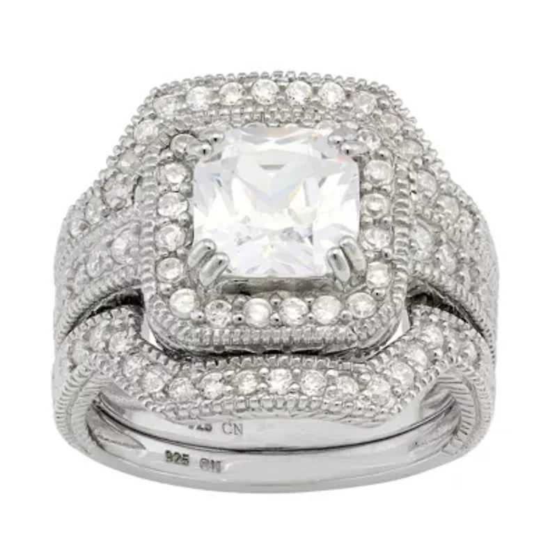Lab Created Sterling Silver White Cz 3 Pc Ring