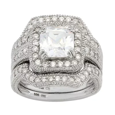 Lab Created Sterling Silver White Cz 3 Pc Ring