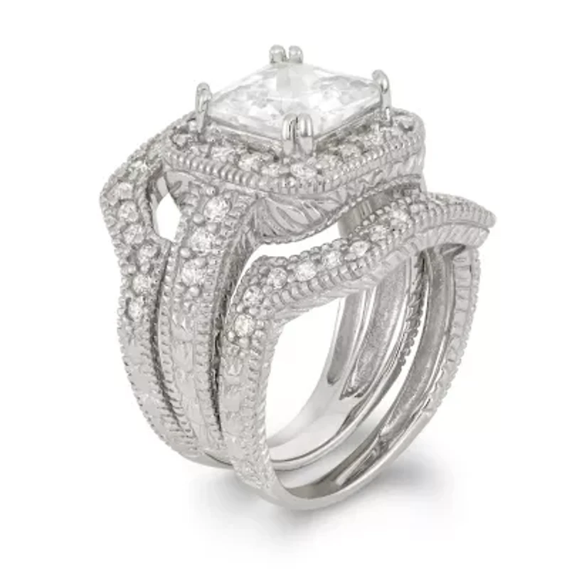 Lab Created Sterling Silver White Cz 3 Pc Ring