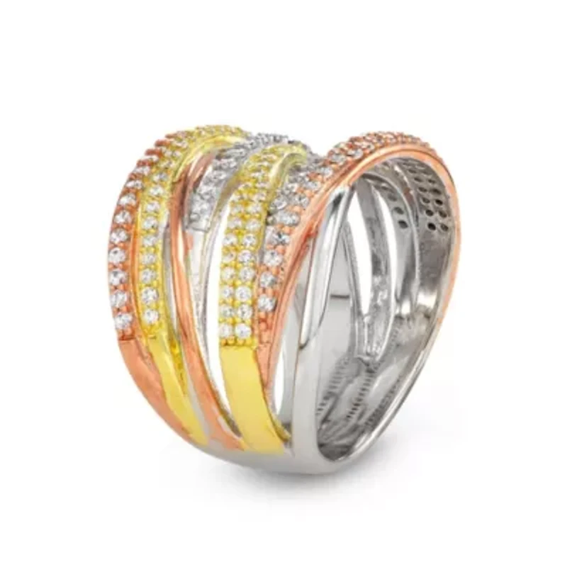 Lab Created Tri-Gold Plated Cz Statement Ring