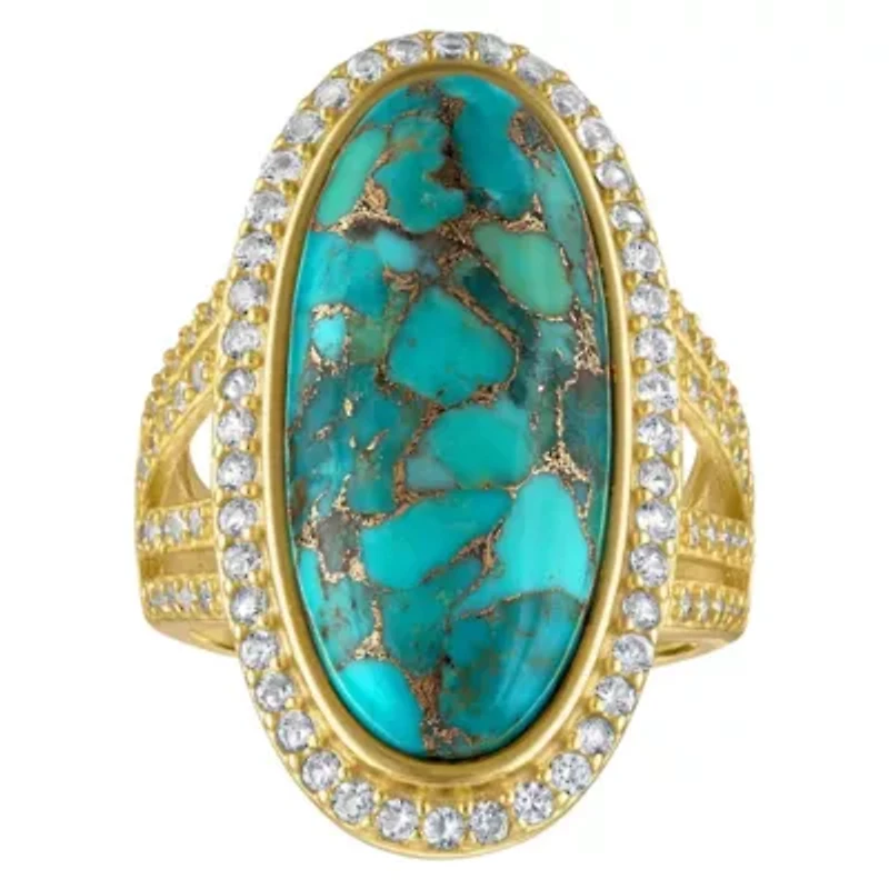 Gold Plated Sterling Silver Copper Turquoise And Cr White Sapphire Ring