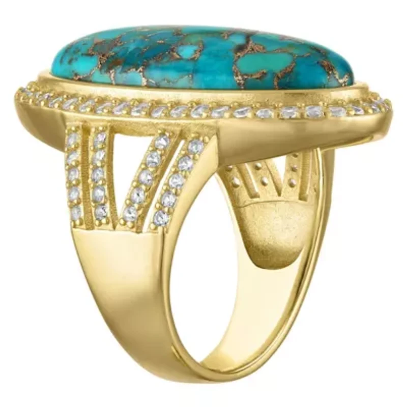 Gold Plated Sterling Silver Copper Turquoise And Cr White Sapphire Ring