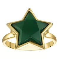 Gold Plated Sterling Silver Green Chalcedony Star Ring