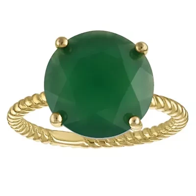 Gold Plated Sterling Silver Green Chalcedony Solitaire Ring