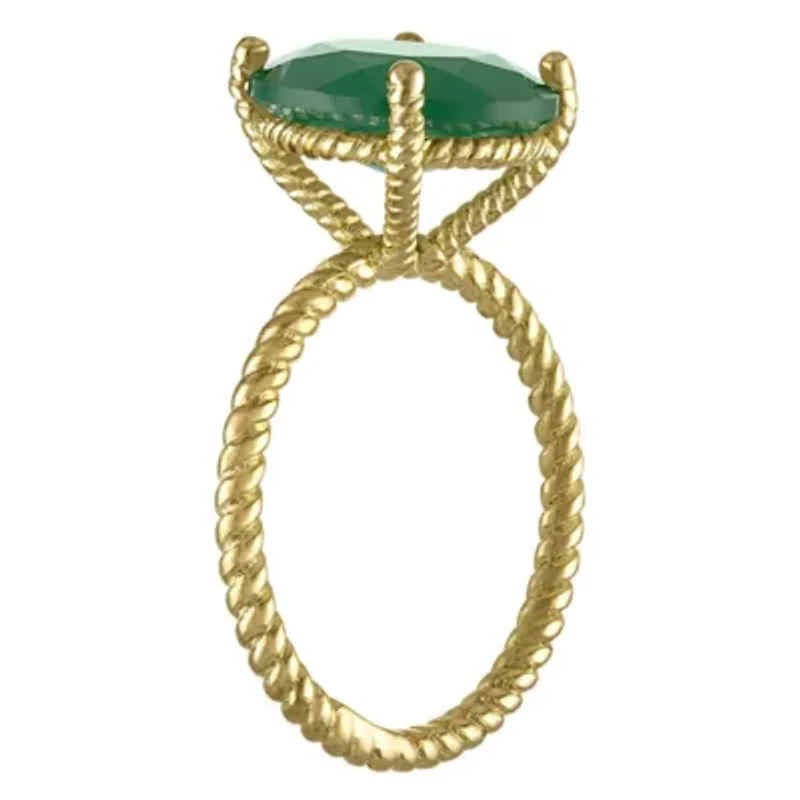 Gold Plated Sterling Silver Green Chalcedony Solitaire Ring