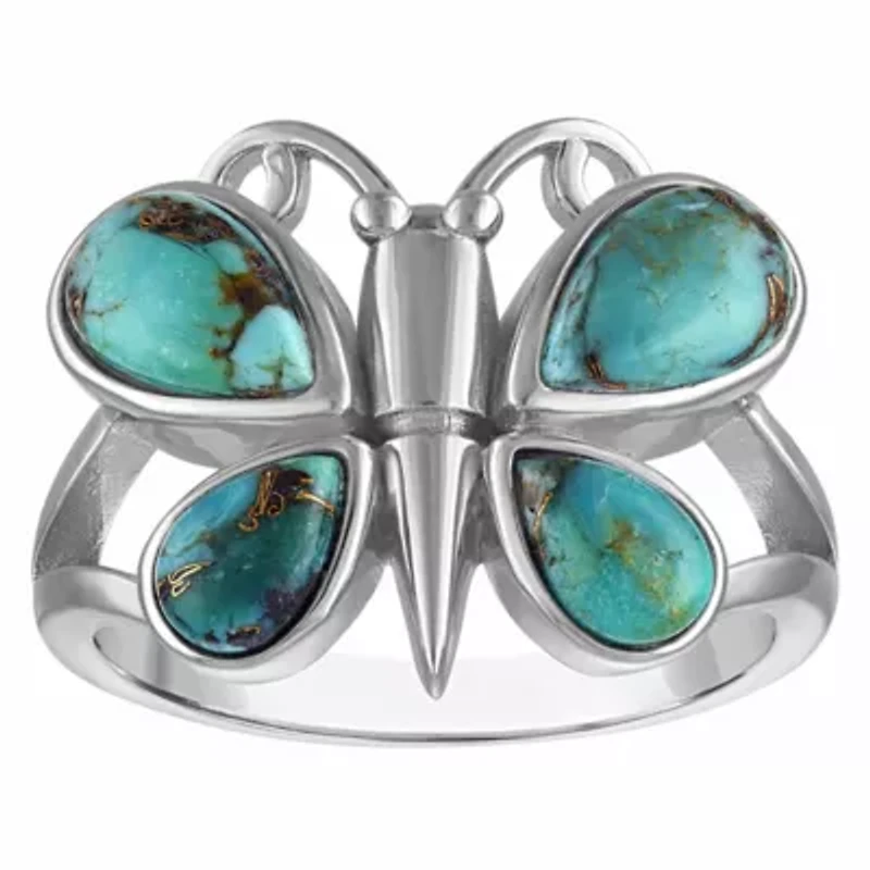 Sterling Silver Blue Copper Turquoise Butterfly Ring