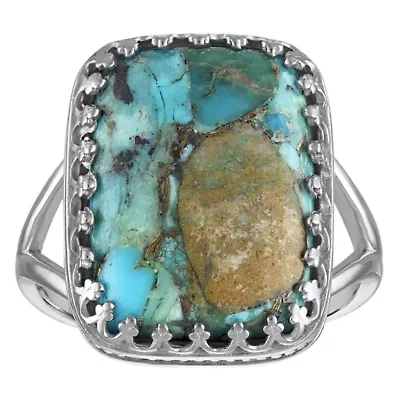 Sterling Silver Blue Copper Turquoise Crown Ring